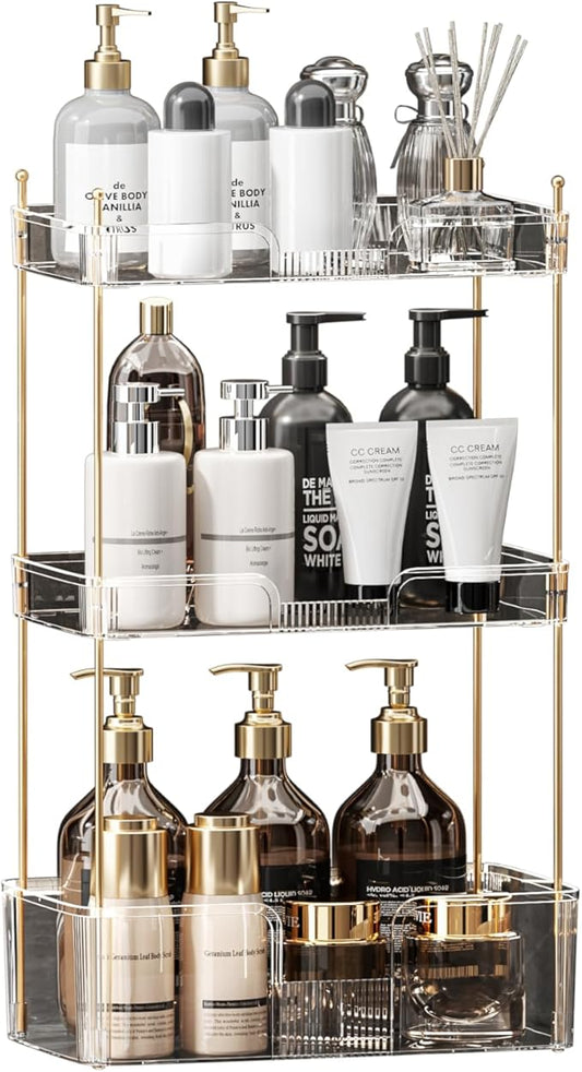 Akinbas 3 Tier Bathroom Organizer Countertop Makeup Perfume Tray Skincare Organizer for Bathroom Dresser Vanity (White)
