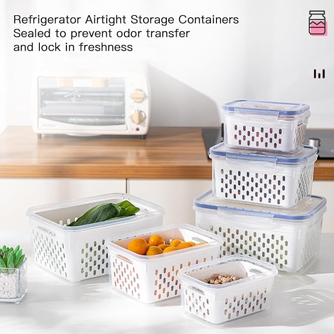 3PCS Fruit Containers for Fridge with Removable Filter, Berry Airtight Produce Storage Containers to Keep Fruit and Vegetables Fresh, BPA-Free Dishwasher Safe Food Containers (Transparent)