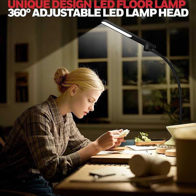 Honeywell LED Floor Lamp for Reading, CRI97 Full Spectrum Eye-Caring Task Lamp, Stepless Dimmable 3000K-5000K Standing Lamp with Flexible Gooseneck, 77.5" Tall for Living Room, Bedroom, Office