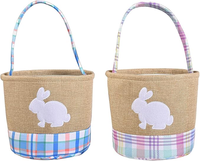 Easters Woven Fabric Storage Basket with Rabbits Accent for Eggs Hunts Holiday Decorations and Spring Parties