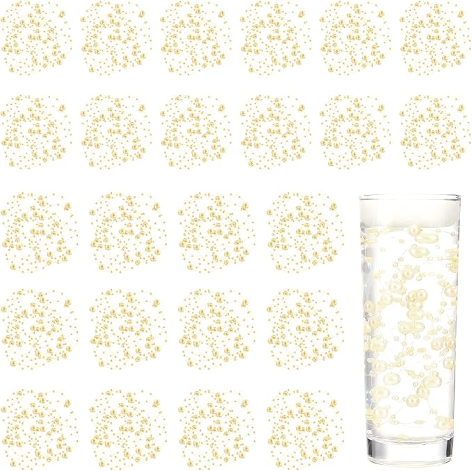 Tondiamo 24 Pcs Artificial Pearl String for Floating Candle Faux Pearls Beads String Garland Centerpiece Decoration for Vases Filler Wedding Spring Holiday Party Decor(Light Gold)