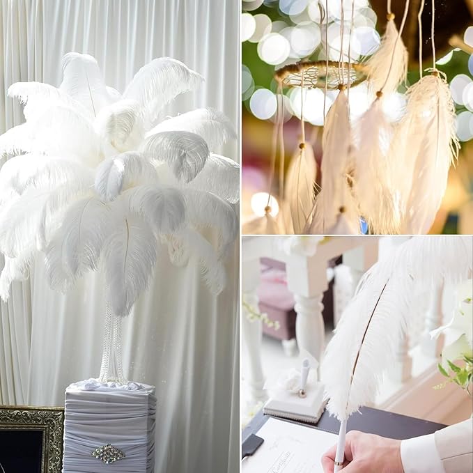 30pcs White Ostrich Feathers Natural Bulk 13-16in(33-40cm) Vase Craft Wedding Home Party Centerpieces Christmas Day Decoration
