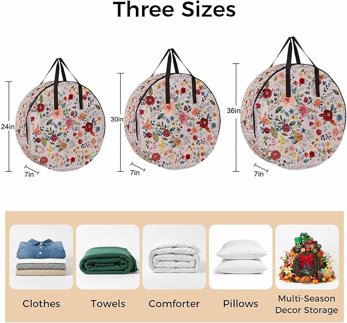 Storage Bag Pink Floral Round Storage Totes Bins Closet Organizers with Zippers & Handle Farmhouse Vintage Flower Clothes Storage Container for Bedroom Dorm Space Saving Packing Supplies Moving Bags