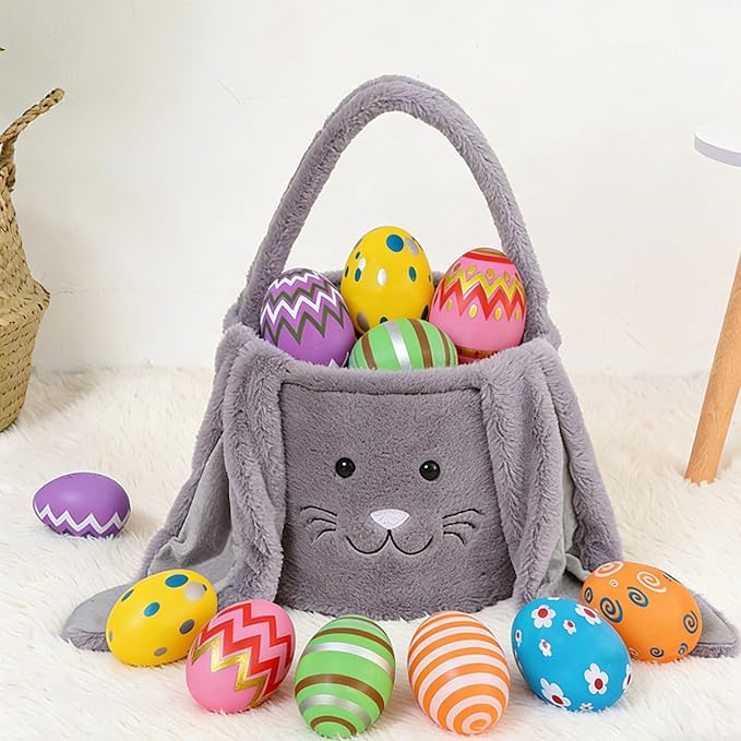 Plush Bunny Easter Egg Handbag Set, 2026 New Easter Storage Basket, 12 Openable Easter Eggs(Brown)