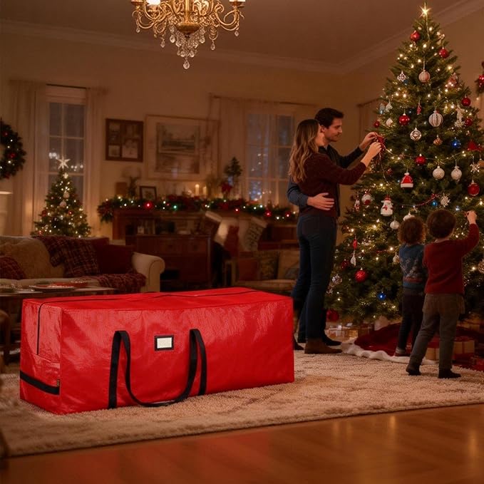 Christmas Tree Storage Bag | Zippered Large Tote - Storage Box with Reinforced Handles | for Home Basement Garage Closet College Dorm Attic