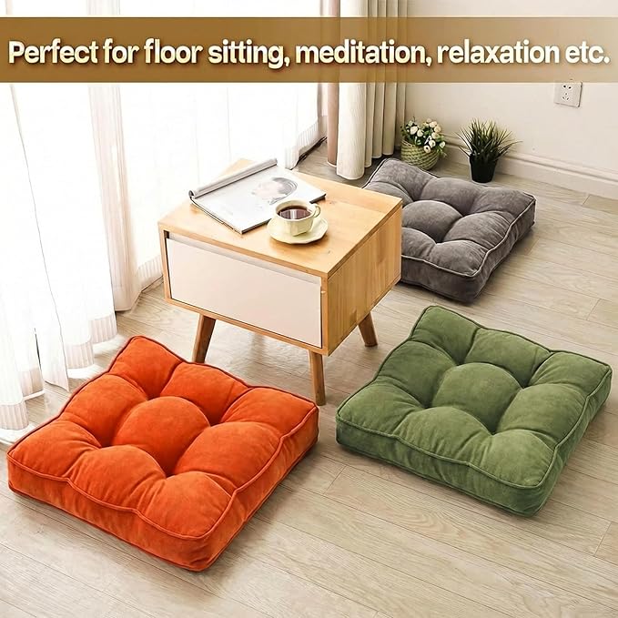 1 MIDDLE ONE Floor Pillow Set of 2, Memory Foam Floor Cushions for Adults, Large Meditation Pillow for Sitting, 22 x 22 Inches (Square | Green)