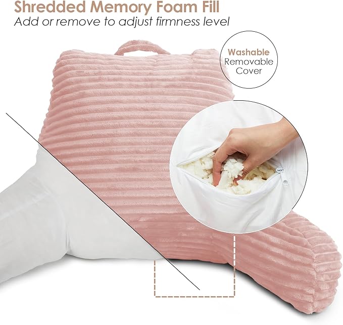 Clara Clark Reading Pillow for Bed Adult – Back Pillow for Sitting in Bed, Standard Bed Pillows for Sitting Up in Bed, Foam Bed Chair Pillow, Peach Beige Bed Rest Pillow
