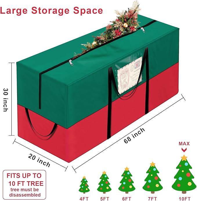 Christmas Tree Storage Bag,Fits Up 10 Ft Tall Artificial Trees,600D Oxford Material,Heavy Duty Tree Bag,Dampproof Storage Bag with Durable Reinforced Handles & Dual Zipper&Transparent Pocket