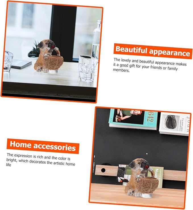 ABOOFAN 1Pc Creative Puppy Adornment Resin Keys Holder Basket for Desktop Organization Storage Container for Home and Entryway Unique Dog Statue Design