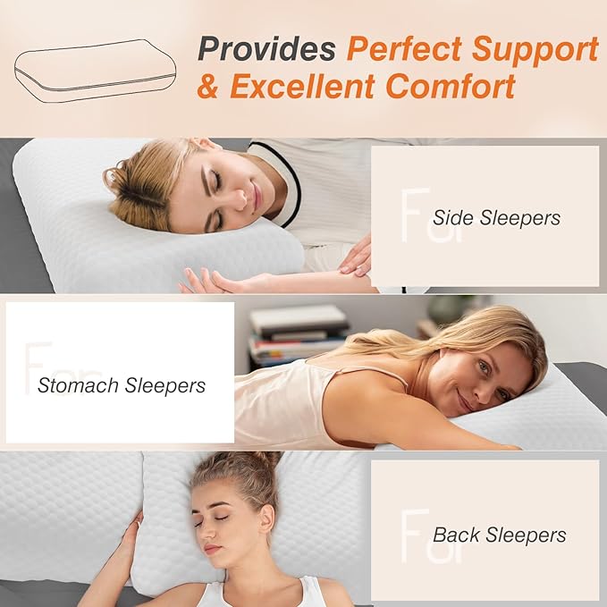 DUMOS Memory Foam Pillows for Sleeping 2 Pack, Bed Pillows for Adults with Washable Cover and Breathable Mesh, Gel Cooling Pillow for Back and Side Sleeper Support, White