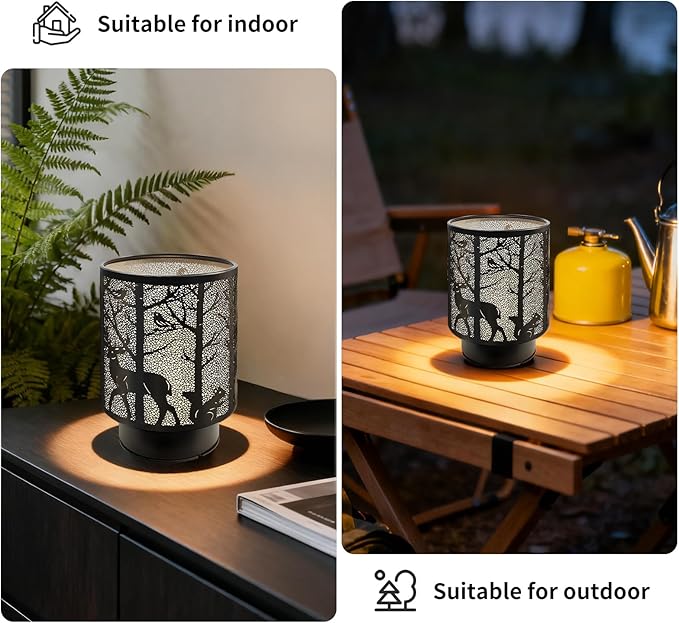Battery Operated Table Lamp, Cordless Lamps for Home Décor, Nightlight with LED Bulb with Timer for Living Room Bedroom Tabletop Entryway Centerpiece Gift (Forest Animals)