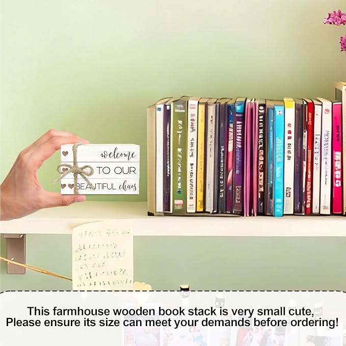 Ycyfckdr Decorative Wood Book Stack for Home, Welcome to Our Beautiful Chaos, Rustic Table and Living Room Bookshelf Farmhouse Decor (L69)