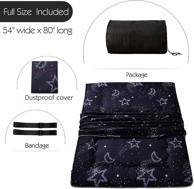 MAXYOYO Japanese Futon Mattress Floor Mattress Sleeping Pad Foldable Mat Roll Up Camping Cushion Floor Lounger Couches and Sofas Couch Topper, Moon and Star, Full Size