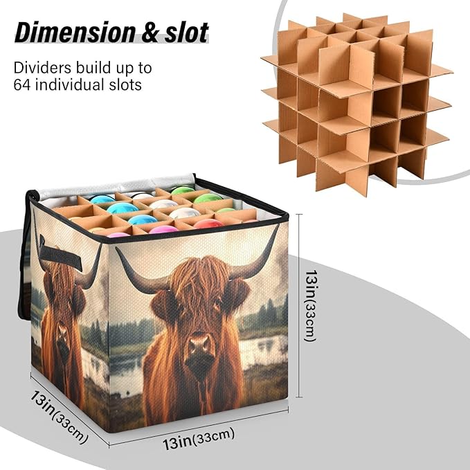 Kigai Highland Cow Christmas Ornament Storage Box with Zipper & Adjustable Dividers Holiday Ornament Organizer Xmas Storage Container, 64 Balls