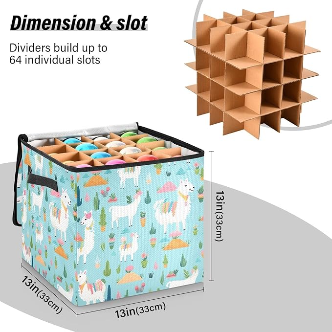 Kigai Alpaca Christmas Ornament Storage Box with Zipper & Adjustable Dividers Holiday Ornament Organizer Xmas Storage Container, 64 Balls