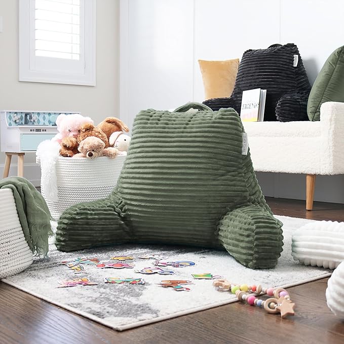 Clara Clark Reading Pillow for Bed Adult – Back Pillow for Sitting in Bed, Standard Bed Pillows for Sitting Up in Bed, Foam Bed Chair Pillow, Olive Green Bed Rest Pillow
