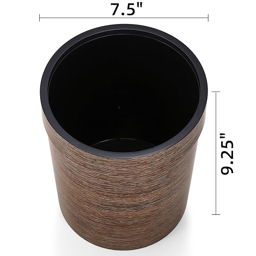 Noamus 3 Pack Vintage Small Trash Can, 1.7 Gallon Plastic Round Wastebasket, Hipsteen Retro Style Garbage Can, Wood Grain Garbage Bin with Top Ring to Fix Bag for Home Kitchen Office Bathroom