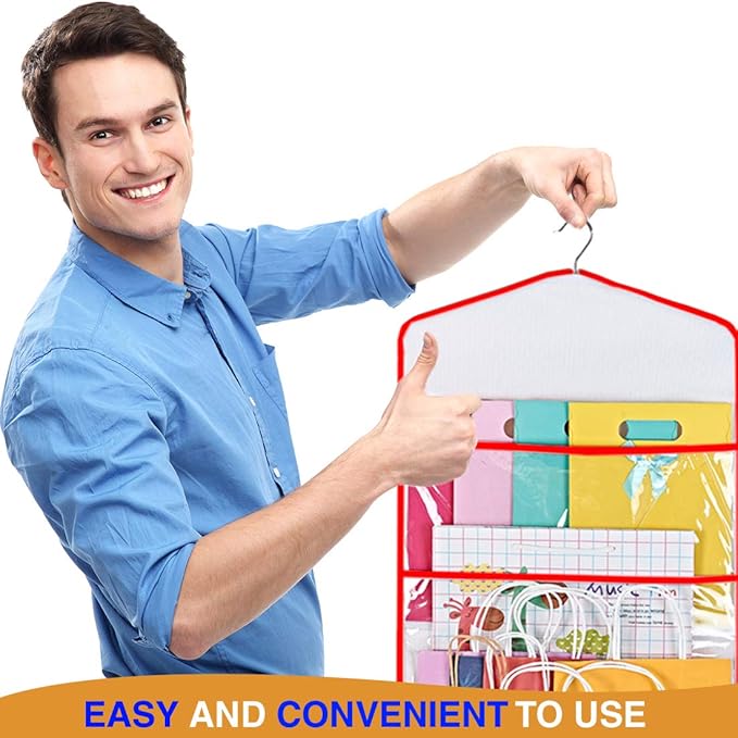 ProPik Storage for Gift Bags, Tissue Paper, and Wrapping Paper - Hanging Gift Bag Storage Organizer - 38 x 16 Inch PVC (Red)