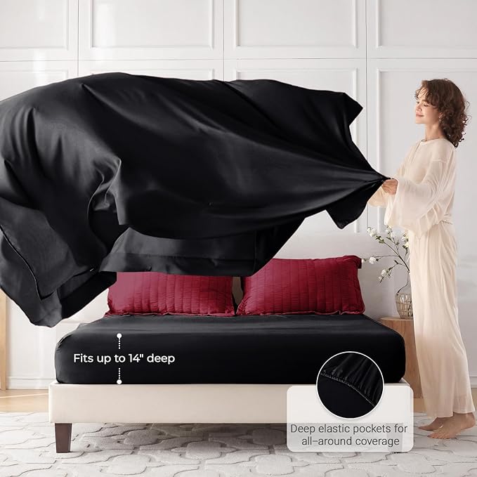MUXHOMO 5 Pieces Twin XL Comforter Set, Seersucker Bed in a Bag Twin XL Size, All Season Luxury Bedding Set with Comforter, Flat Sheet, Fitted Sheet, Pillowcase & Sham, Red & Black
