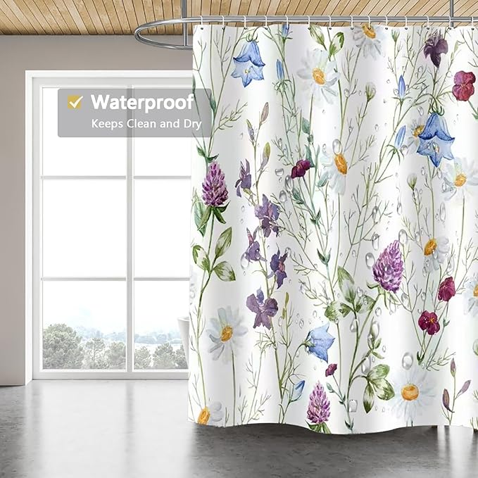 LLSCL Fabric Shower Curtain Liner with Magnets, Blue Hanging Orchid Waterproof Hotel Quality, 72 x 72 Machine Washable