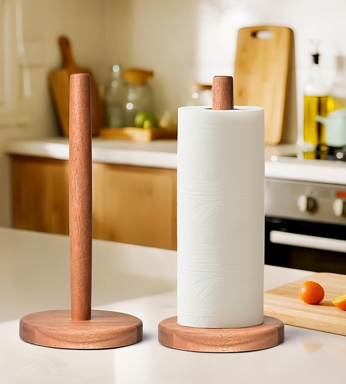 Acacia Wood Paper Towel Holder Stand – Wooden Kitchen Paper Towel Holder Countertop, PTHA, Freestanding Roll Holder for Kitchen & Bathroom & Farmhouse, Large