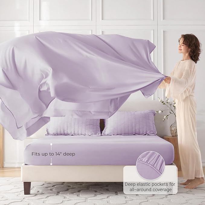 MUXHOMO 5 Pieces Twin XL Comforter Set, Seersucker Bed in a Bag Twin XL Size, All Season Luxury Bedding Set with Comforter, Flat Sheet, Fitted Sheet, Pillowcase & Sham, Lavender