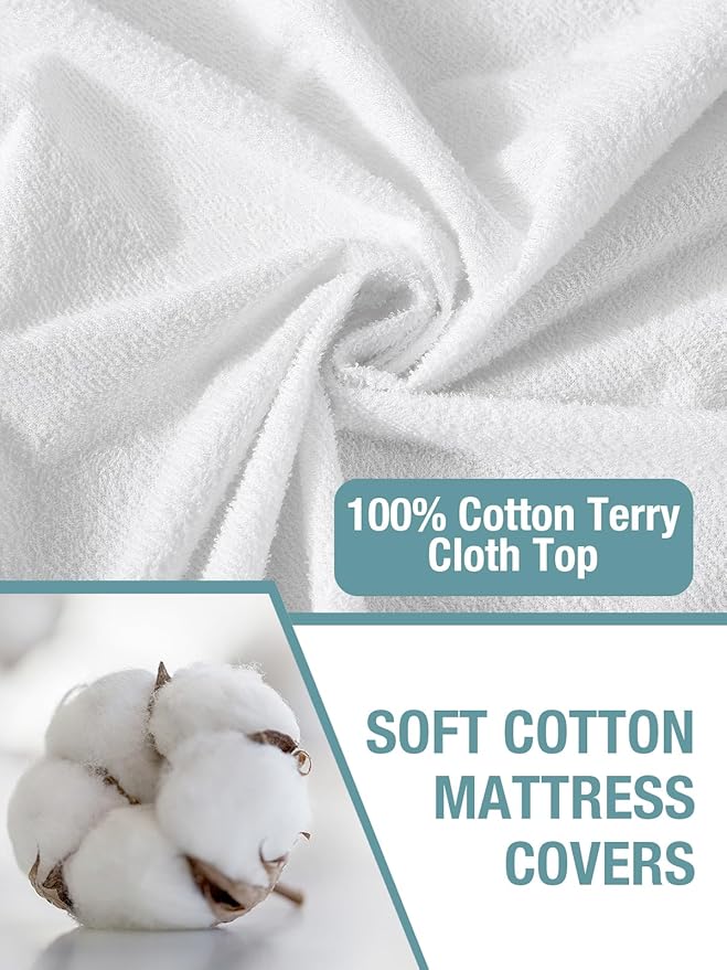 Bedecor Twin Waterproof Mattress Protector for Potty Training and Bed Wetting, Noiseless Cotton Terry Cover, Breathable Fitted Design for Kids, Fits 9-18 Inch Depth