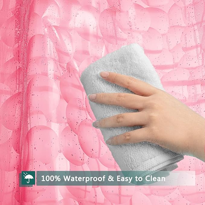Shower Curtain Liner, 100% Waterproof EVA 3D Shower Curtains with 3 Duty Heavy Bottom Magnets and 12 Rust Proof Grommets, 72x72 Weighted Shower Liner for Shower Stall, Bathtubs (Pink Cube)