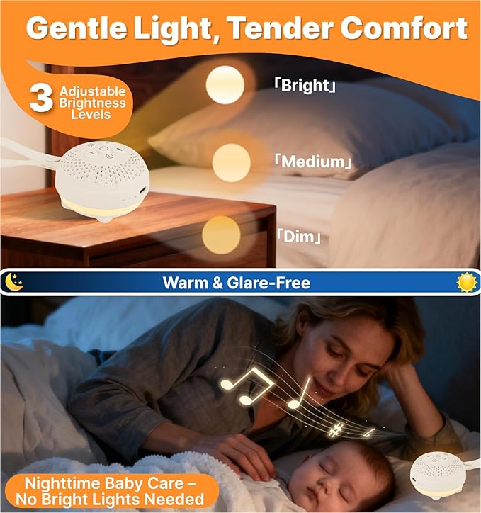Hmusic Portable White Noise Machine with Voice Recording - 16 Soothing Sounds Sleep Machine, 20-60H Battery, 3-Level Night Light | 3 Timers Sleep Aid for Adults & Babies
