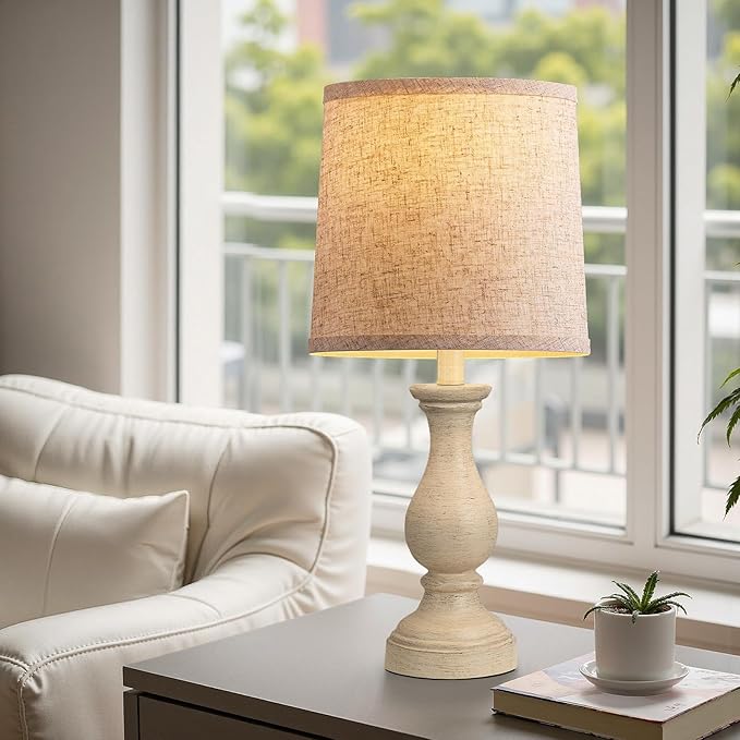 Seealle Farmhouse Table Lamps Set of 2 - Rustic Lamp for Bedroom Living Room, 22" Boho Bedside Lamps for Night Stands End Table Office Desk Lamp Nightstand Clearance with Linen Shades(Antique White)