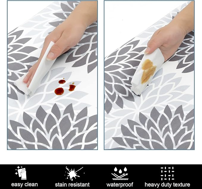HEBE Anti Fatigue Kitchen Rugs Sets of 2, Non Slip Kitchen Mats for Floor, Waterproof Cushioned Comfort Standing Carpet for Kitchen Sink, Home Office, Laundry Room