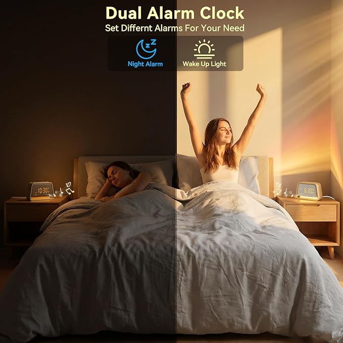 Vivilumens Wooden Alarm Clock White Noise Sound Machine for Sleep 10 Soothing Sounds 10 Natural Sounds for Adults Sleeping Digital Dimmable Night Light Gentle Clock for Bedroom Dual Alarm Ideal Gift