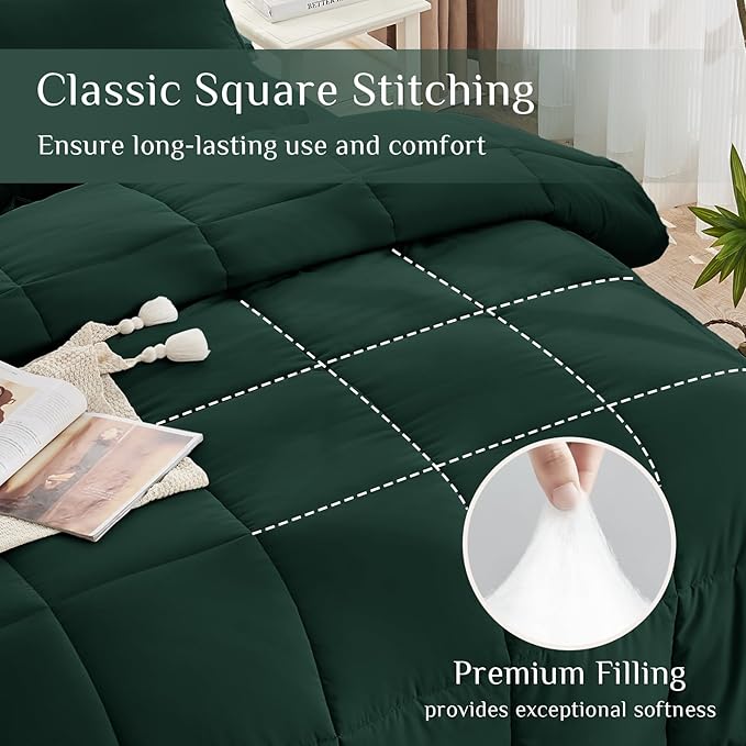 JOLLYVOGUE California King Comforter Set, Ultra-Soft Bed in a Bag Cal King Size 7 Pieces, Oeko-TEX Certified Bedding Set with Down Alternative Comforter, Sheets, Pillowcases & Shams, Emerald Green