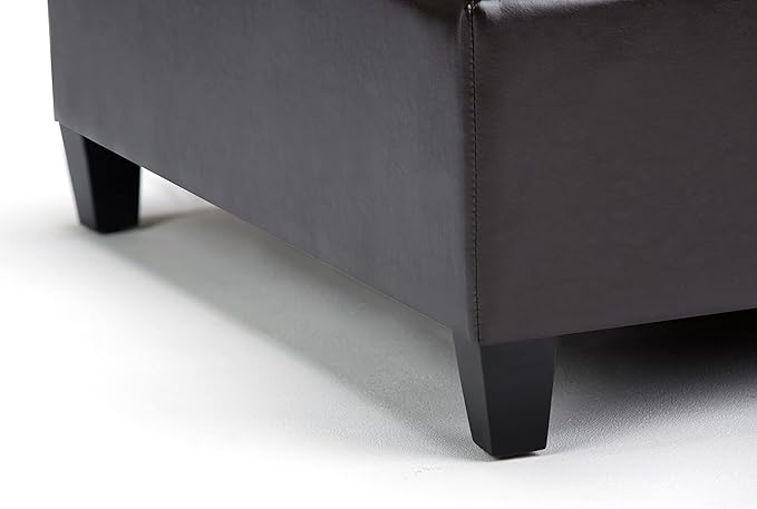 SIMPLIHOME Harrison Coffee Table Storage Ottoman - 36 inch Wide Upholstered Vegan Leather Square Lift-Top Ottoman in Tanners Brown, Transitional Ottoman for Living Room with Hidden Storage