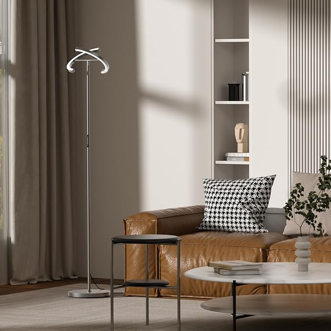SIBRILLE Gunmetal Gray LED Floor Lamp - Rotatable Standing Lamp for Living Room Bedroom, 22W Dimmable Floor Readig Light with Touch/Remote Control, Modern Corner Lamp for Office, Brightness Adjustable
