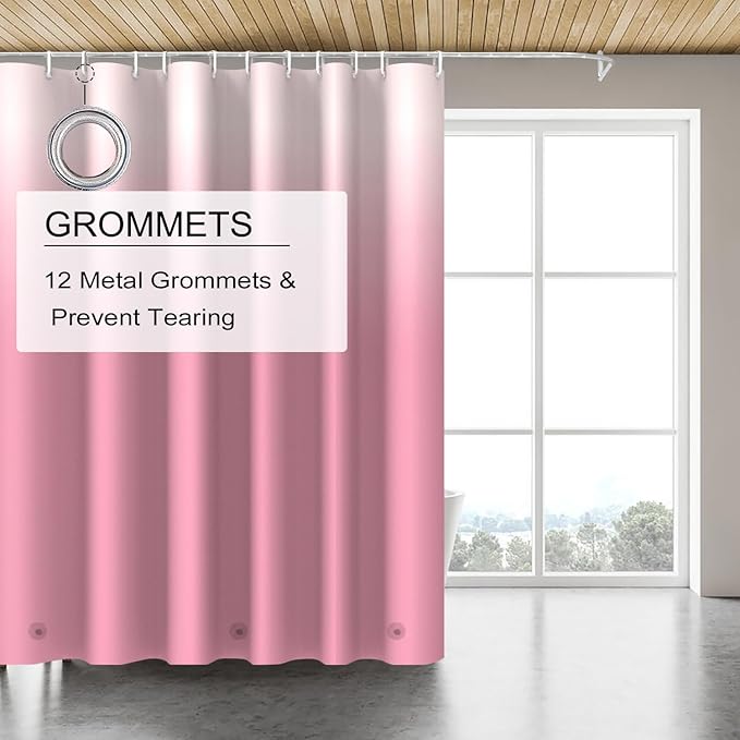 TIKABC Gradient Pink Shower Curtain Liner, 4G PEVA Shower Liner, Plastic Waterproof Shower Curtains, 72x72 inch with Grommet Holes 3 Magnetic Weights