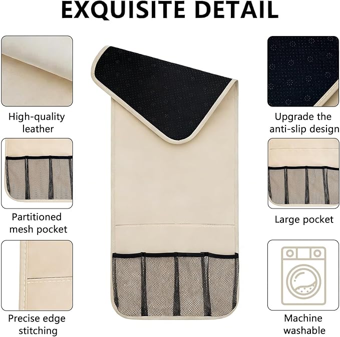 Armchair Caddy for Couch Remote Control Holder Recliner Armrest Organizer Non Slip Sofa Arm Chair Caddie with 6 Pocket Storage for Magazine, Tablet, Phone, iPad, Chocolate Leather white
