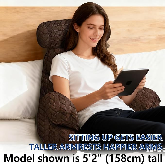 FXXUDVNIIN Back Pillow for Bed Sitting up – with 9.4" Armrest, for Reading, Gaming, Relaxing. Also Serves as tv Pillows for Sitting in Bed, Floor Pillow & Back Support for Adults.