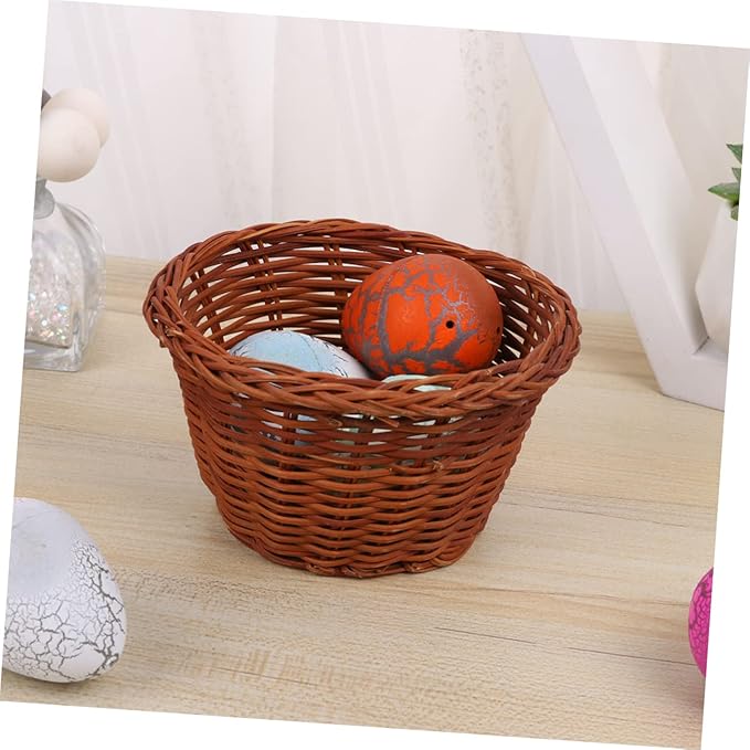 PRETYZOOM 3pcs Round Mini Easter Storage Basket Handmade Woven Vine Basket for Home Decoration for Candy and Treats Height Easter Ornament
