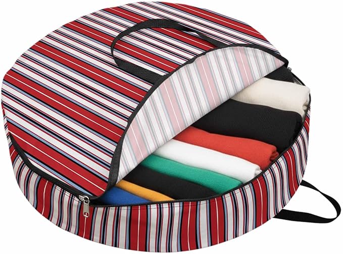 Storage Bag Red Striped Round Storage Totes Bins Closet Organizers with Zippers & Handle Geometric Vertical Stripes Clothes Storage Container for Bedroom Dorm Space Saving Packing Supplies Moving Bags