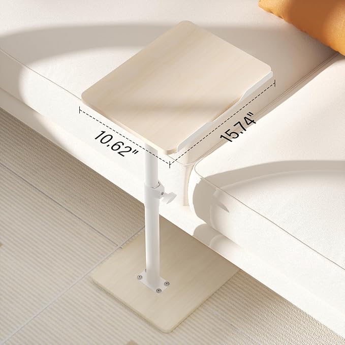 YUHFERA Sofa Armrest Tray Table for Couch - 360° Swivel Height Adjustable End for Small Spaces, Snack Side Table for Bed or Chair with Phone & Tablet Slot (Oak,Angle Adjustable)