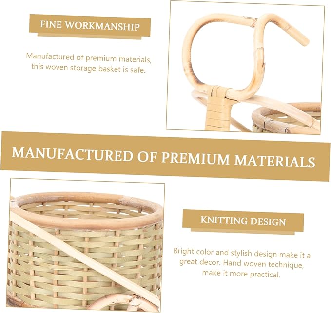 Hemobllo Bamboo Woven Storage Basket Bicycle Handle Mini Tricycle Basket Woven Decor Living Room Accessory
