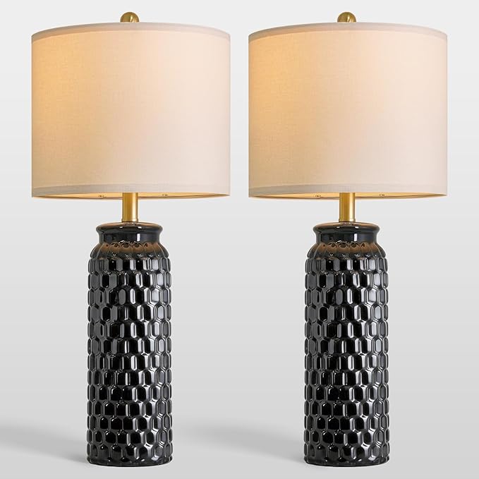 USumkky 27" Ceramic Table Lamps Set of 2 - Modern Farmhouse & Boho Style, Bedside Nightstand Lamps for Bedroom, Living Room End Table Lamps, Small Desk Lamp(Black)