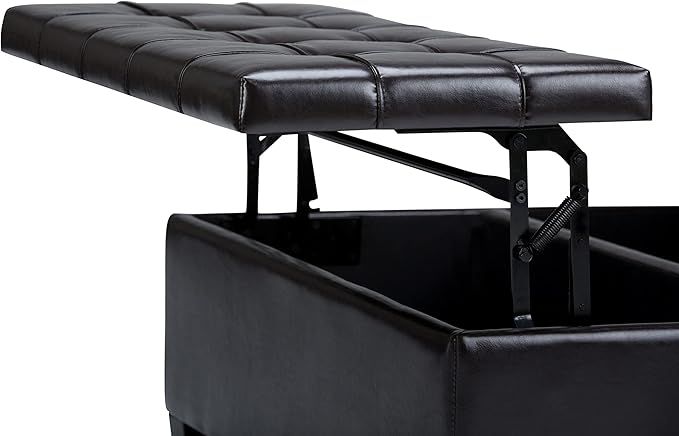 SIMPLIHOME Harrison Coffee Table Storage Ottoman - 36 inch Wide Upholstered Vegan Leather Square Lift-Top Ottoman in Tanners Brown, Transitional Ottoman for Living Room with Hidden Storage