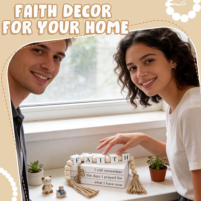 Farmhouse White Fake Decorative Books for Home Office Decor - Religion Christian Faith Aesthetic for Living Room, Console Table, Bookshelf, Tv Stand, Entryway,