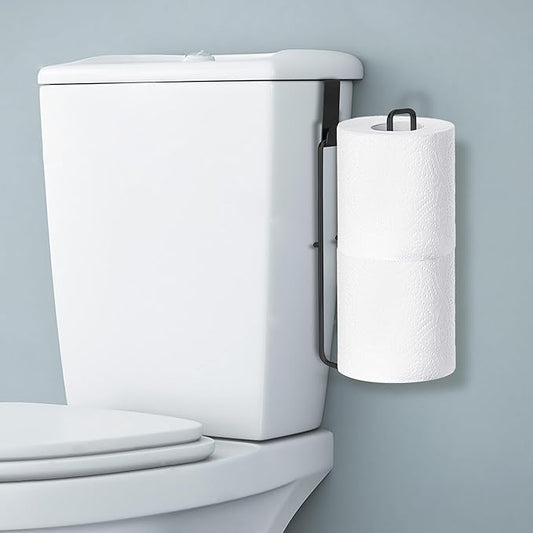 Black Toilet Paper Holder, Bathroom Toilet Paper Roll Holder with Reserve, Over The Tank Toilet Paper Holder with Storage, Bathroom Tissue Holder for 2 Rolls, 1PC