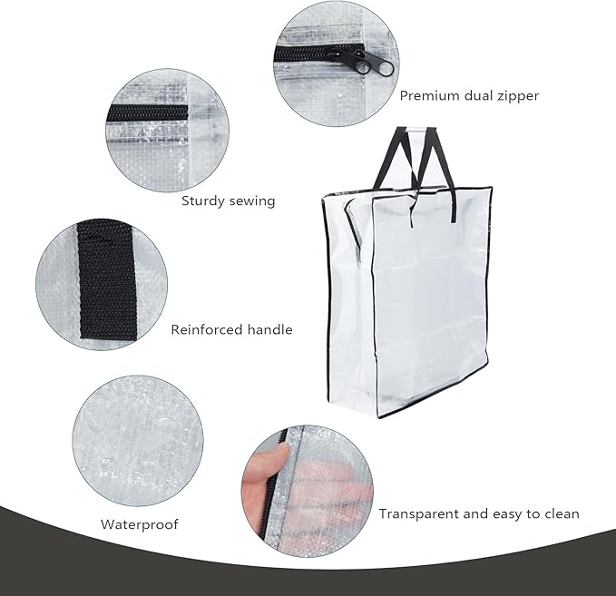 NICENEEDED 3 PCS Clear Bags with Zipper and Handles, 25.98 x 8.66 Inch Halloween Christmas Decorative Wreath Storage, Moving Boxes Alternative, Under the Bed Storage Container
