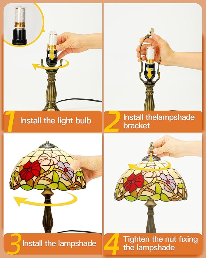 Tiffany Lamp Stained Glass lamp Bedside Table Lamps for Living Room Bedroom Dorm Kitchen Home Decor Festival Birthday Gift,12 inches Morning Glory (LED Bulb Included)