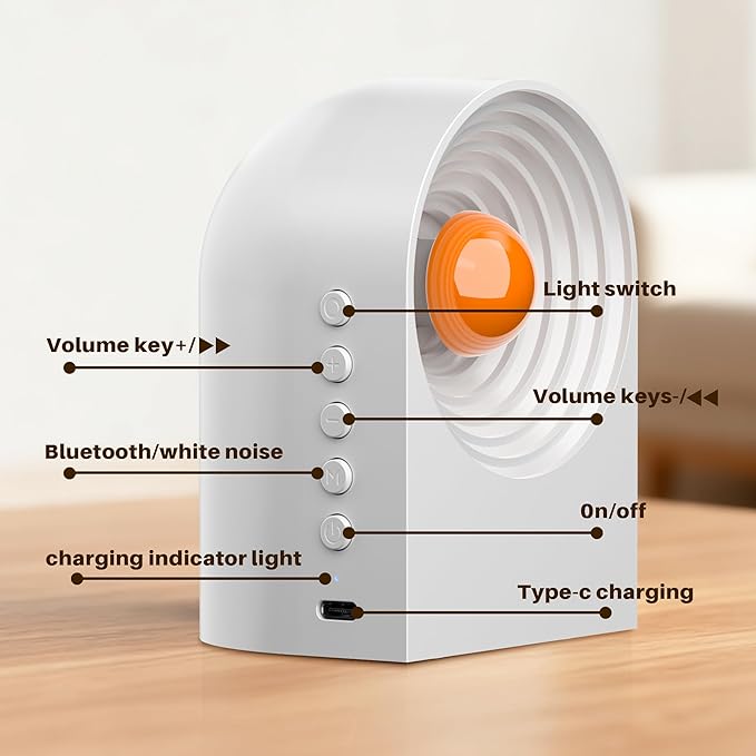 UNEEDE White Noise Sound Machine with Bluetooth Functionality, Night Light, Portable Bluetooth Speaker with Noise Canceling for Office & Sleeping, Meditation, Gathering (White)