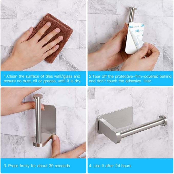 VAEHOLD Toilet Paper Holder Self Adhesive Kitchen Washroom Adhesive Toilet Roll Holder No Drilling for Bathroom Stick on Wall Stainless Steel Brushed
